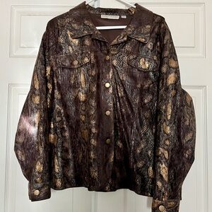 WOMENS BAMBOO TRADERS METALLIC BROWN/GOLD Snakeskin PrntBUTTON UP JACKET SIZE XL